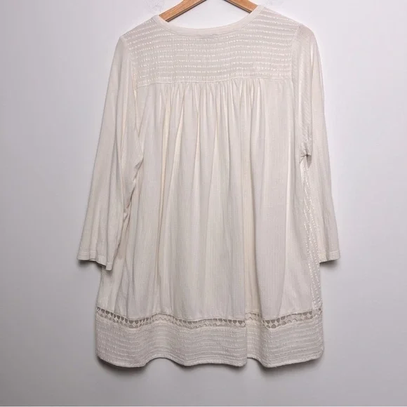 Lucky Brand Ivory Textured Soft Button Up 3/4 Sleeve Decorative Gauzy Blouse - Picture 9 of 12